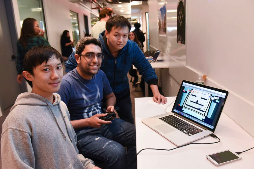 Students with student project which is a controller based computer game at IDM showcase 2017